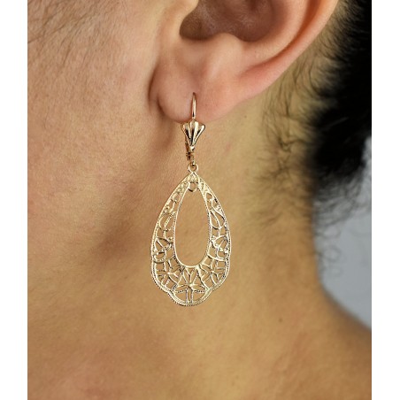 Boucles d'oreilles dormeuses arabesque de fleurs Plaqué OR 750 3 microns