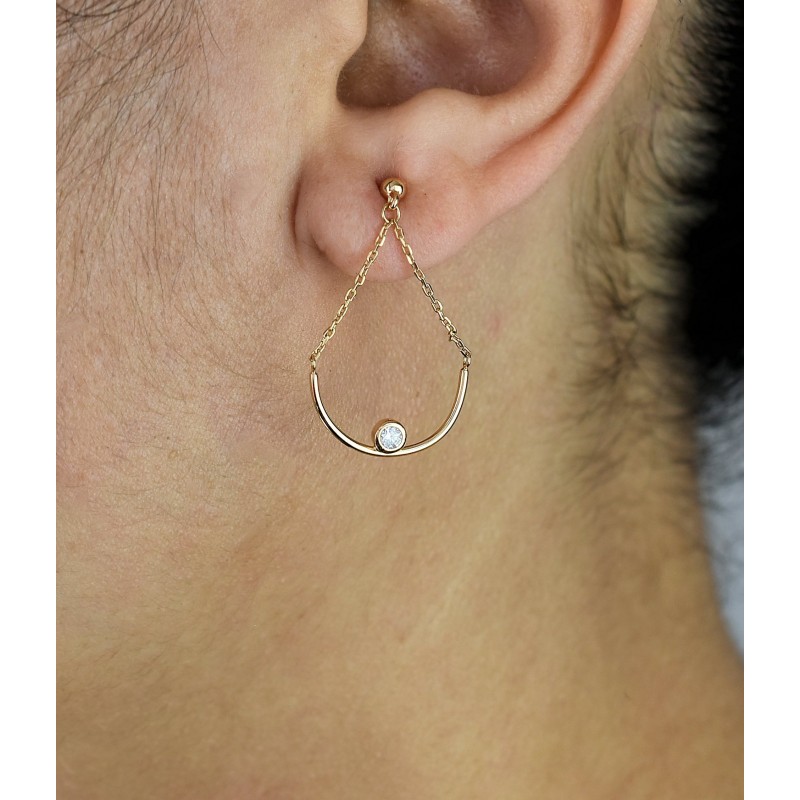 Boucles d'oreilles chaînettes demi-cercle oxyde de zirconium Plaqué OR 750 3 microns