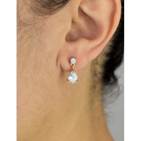 Boucles d'oreilles goutte oxyde de zirconium pendant Plaqué OR 750 3 microns