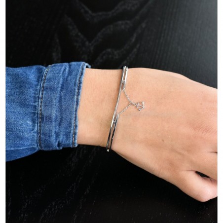 Bracelet jonc ancre avec chaîne pendante Argent 925 Rhodié