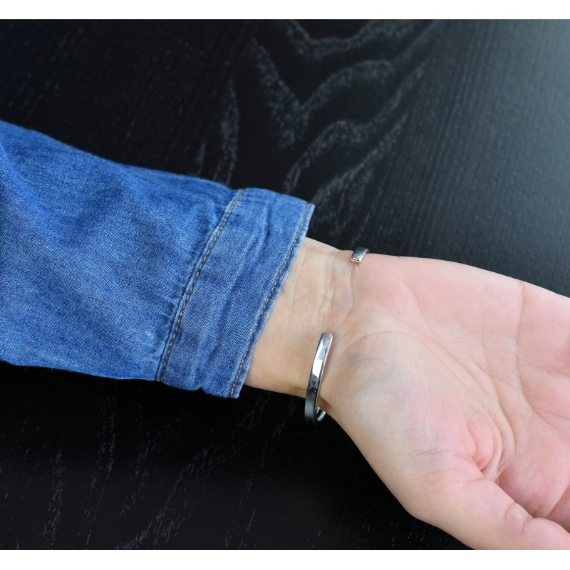 Bracelet jonc ancre avec chaîne pendante Argent 925 Rhodié