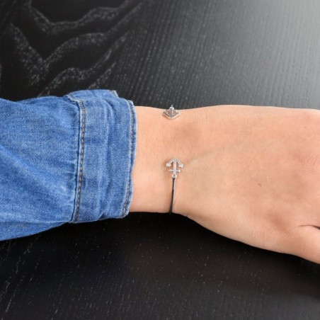 Bracelet jonc 2 ancres Argent 925 Rhodié