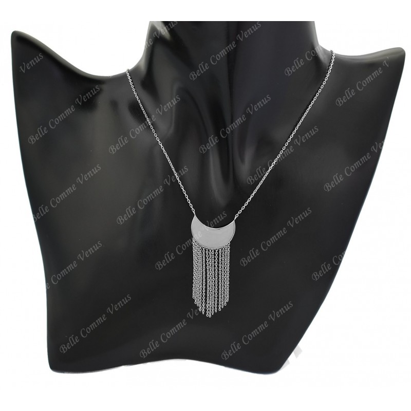Collier croissant de lune chaînettes pendantes Argent 925 Rhodié