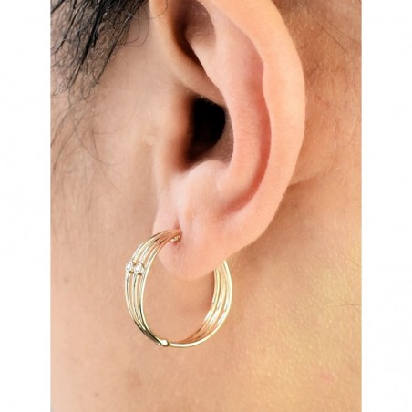 Boucles d'oreilles Créoles 3 rangs 2 oxydes de zirconium Plaqué or 750 3 microns