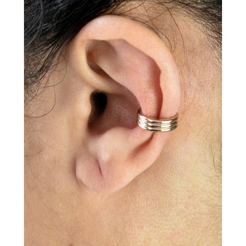 Clip d'oreille earcuff fil 3 rangs Plaqué OR 750 3 microns