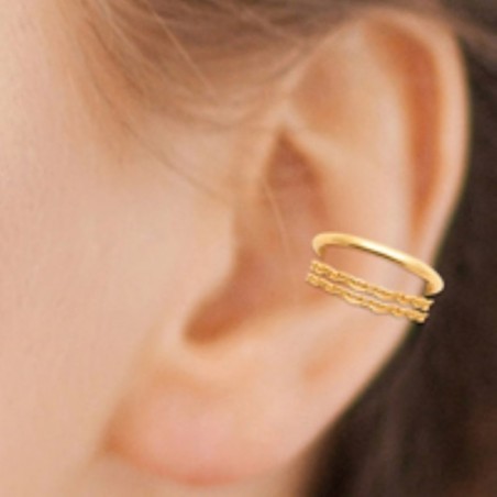 Clip d'oreille earcuff 2 chainettes pendantes Plaqué OR 750 3 microns