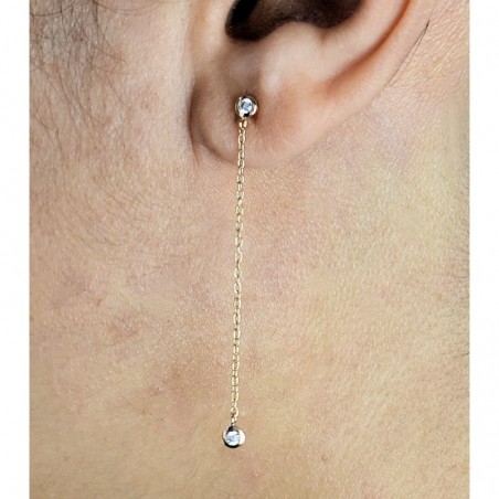 Boucles d'oreilles oxyde de zirconium avec chainette Plaqué or 750 3 microns