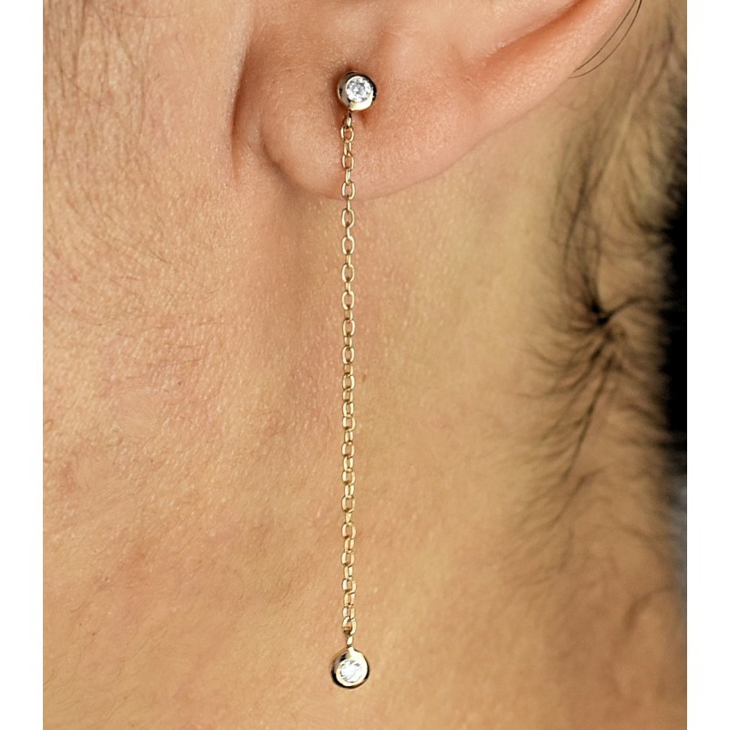 Boucles d'oreilles oxyde de zirconium avec chainette Plaqué or 750 3 microns