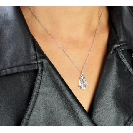 Collier main de Fatma ciselée Argent 925 Rhodié