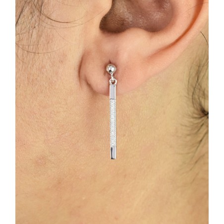 Boucles d'oreilles barre d'oxyde de zirconium Argent 925 Rhodié
