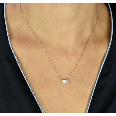 Collier rectangle d'oxyde de zirconium Plaqué OR 750 3 microns
