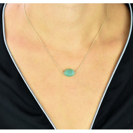 Collier aventurine pierre naturelle ovale Plaqué OR 750 3 microns