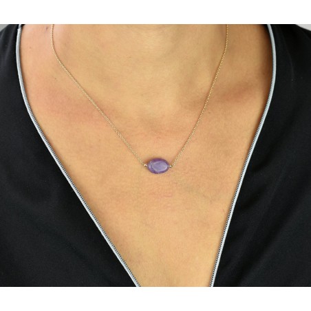 Collier améthyste pierre naturelle ovale Plaqué OR 750 3 microns