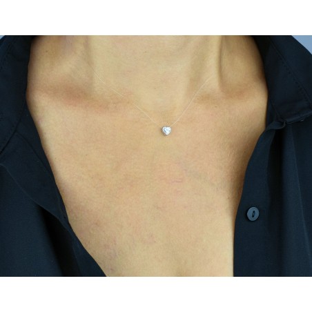 Collier coeur d'oxyde de zirconium transparent fil de nylon Argent 925 Rhodié