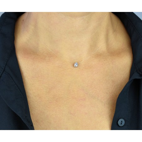 Collier goutte d'oxyde de zirconium transparent fil de nylon Argent 925 Rhodié