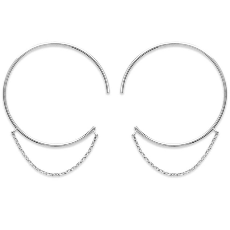 Boucles d'oreilles créoles ouvertes chaînettes pendantes Argent 925 Rhodié