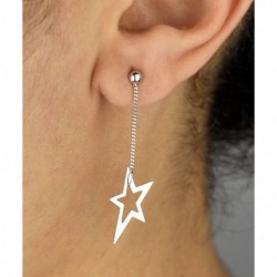Boucles d'oreilles étoile chaînette pendante Argent 925 Rhodié