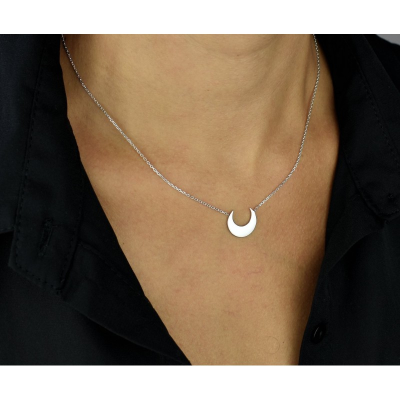 Collier croissant de lune Argent 925 Rhodié