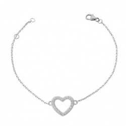 Bracelet coeur serti d'oxyde de zirconium Argent 925 Rhodié