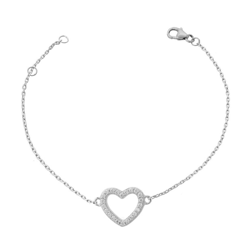 Bracelet coeur serti d'oxyde de zirconium Argent 925 Rhodié