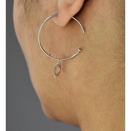 Boucles d'oreilles créole soleil pendant Argent 925 Rhodié