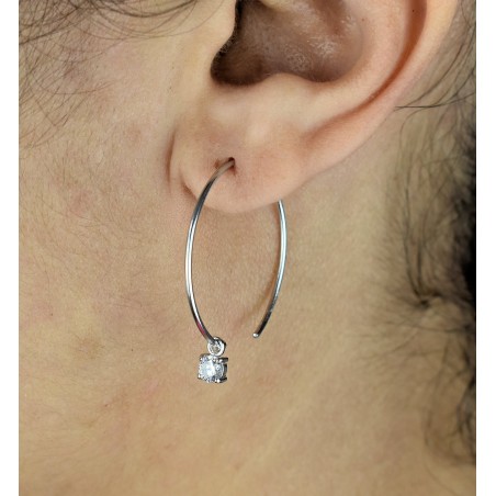 Boucles d'oreilles créole oxyde de zirconium pendant Argent 925 Rhodié