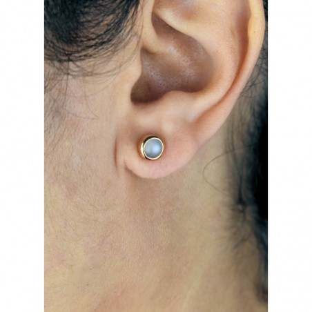 Boucles d'oreilles pierre de lune naturelle clou puce rond Plaqué or 750 3 microns