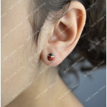 Boucles d'oreilles coccinelle pour enfant Plaqué OR 750 3 microns