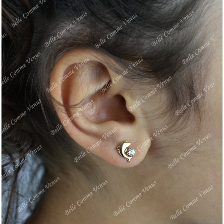 Boucles d'oreilles dauphin cristal blanc Plaqué OR 750 3 microns