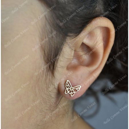 Boucles d'oreilles papillon ajouré Plaqué OR 750 3 microns