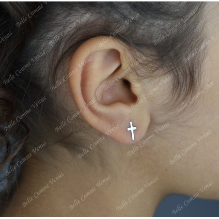 Boucles d'oreilles petite croix Argent 925 Rhodié