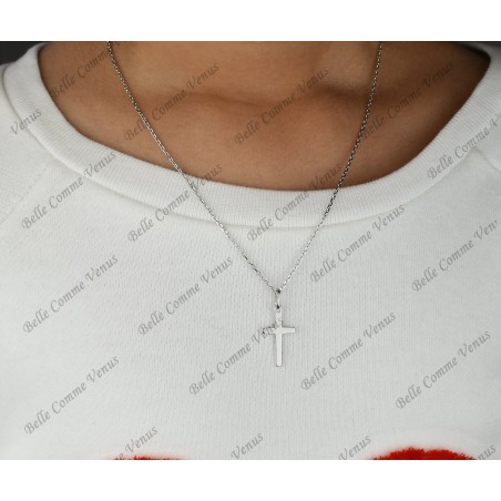 Collier pendentif croix Argent 925 Rhodié
