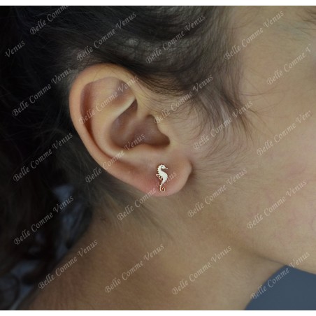 Boucles d'oreilles hippocampe cheval de mer Plaqué OR 750 3 microns