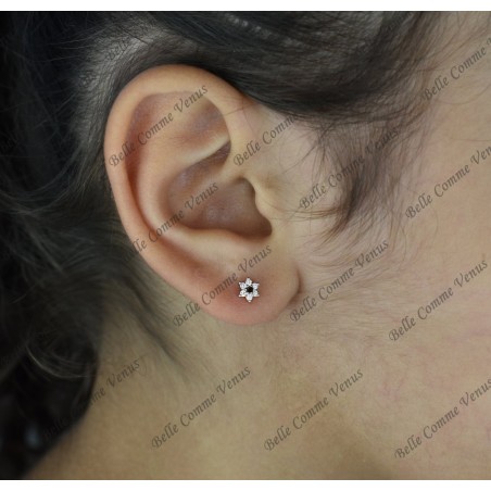 Boucles d'oreilles fleur d'oxyde de zirconium blancs et noir Argent 925 Rhodié