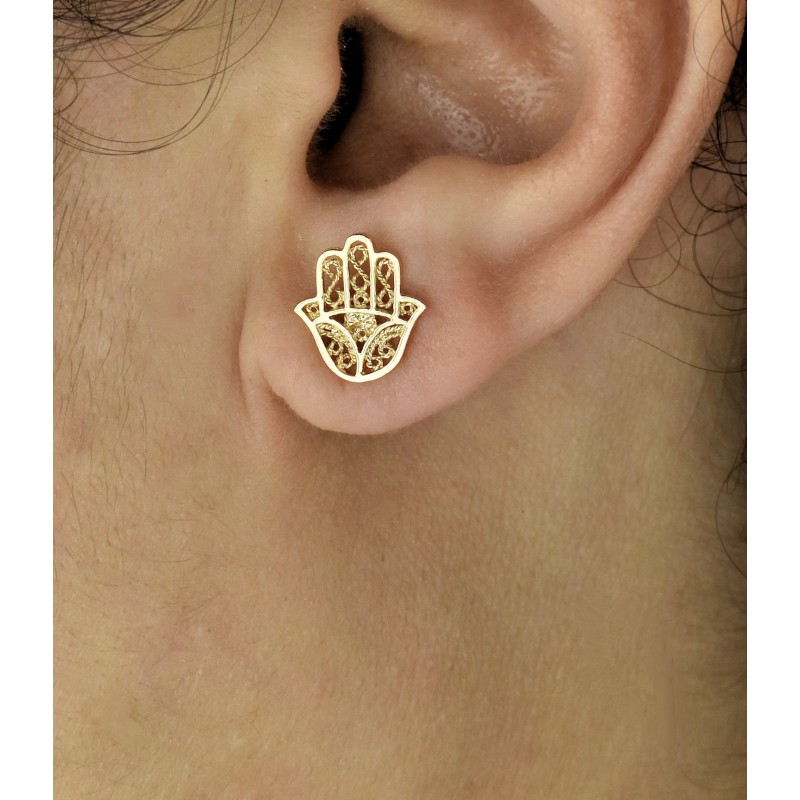 Boucles d'oreilles Main de Fatma Plaqué OR 750 3 Microns