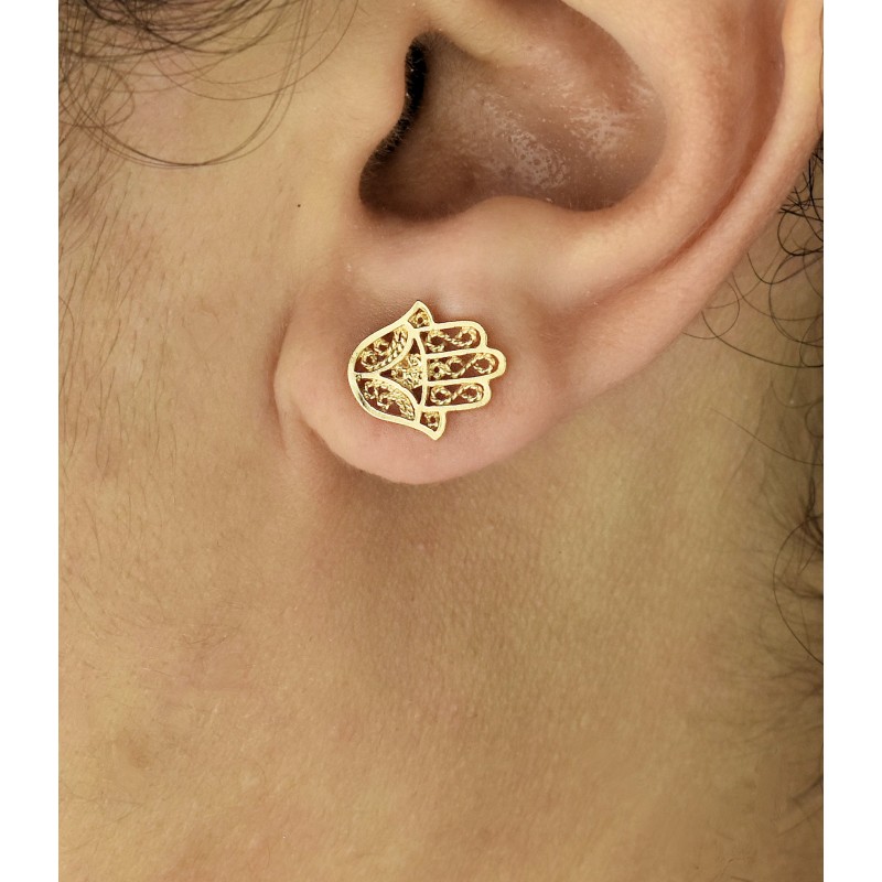 Boucles d'oreilles Main de Fatma Plaqué OR 750 3 Microns