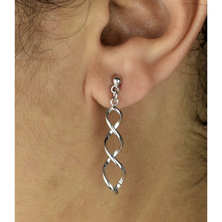 Boucles d'oreilles spirale torsadée Argent 925 Rhodié