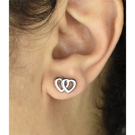 Boucles d'oreilles 2 coeurs Argent 925 Rhodié