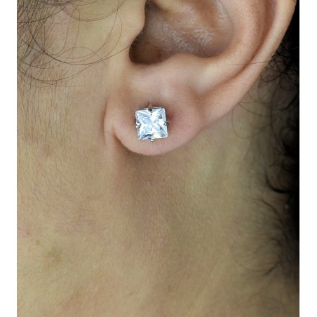 Boucles d'oreilles carré oxyde de zirconium Argent 925 Rhodié