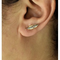 Boucles d'oreilles contours d'oreilles feuille sertie d'oxyde de zirconium Plaqué OR 750 3 microns 2 tons