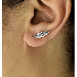 Boucles d'oreilles contours d'oreilles feuille sertie d'oxyde de zirconium Argent 925 Rhodié