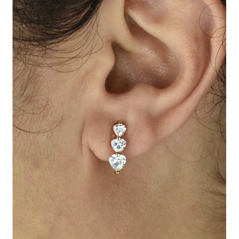 Boucles d'oreilles 3 coeurs oxyde de zirconium Plaqué or 750 3 microns