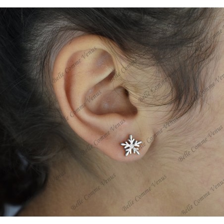 Boucles d'oreilles flocon de neige oxyde de zirconium Argent 925 Rhodié