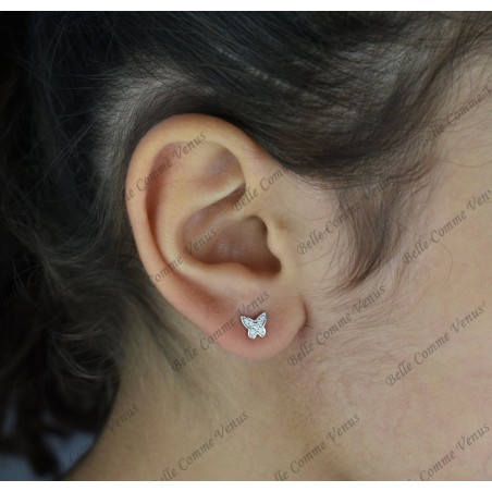 Boucles d'oreilles papillon oxyde de zirconium Argent 925 Rhodié