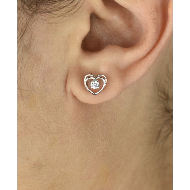 Boucles d'oreilles puce coeur oxyde de zirconium Argent 925 Rhodié