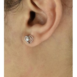 Boucles d'oreilles puce coeur oxyde de zirconium Argent 925 Rhodié
