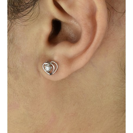 Boucles d'oreilles puce coeur oxyde de zirconium Argent 925 Rhodié