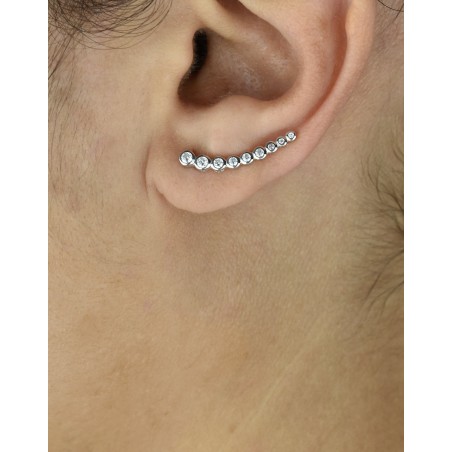Boucles d'oreilles grimpantes contour de lobe serti d'oxyde de zirconium clos rond Argent 925 Rhodié