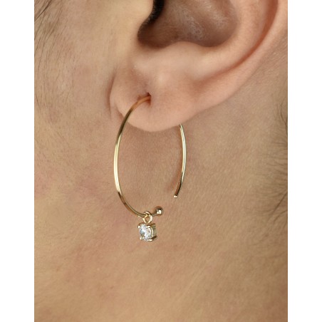 Boucles d'oreilles créole oxyde de zirconium pendant Plaqué or 750 3 microns