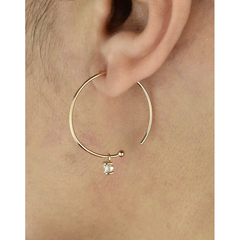 Boucles d'oreilles créole oxyde de zirconium pendant Plaqué or 750 3 microns